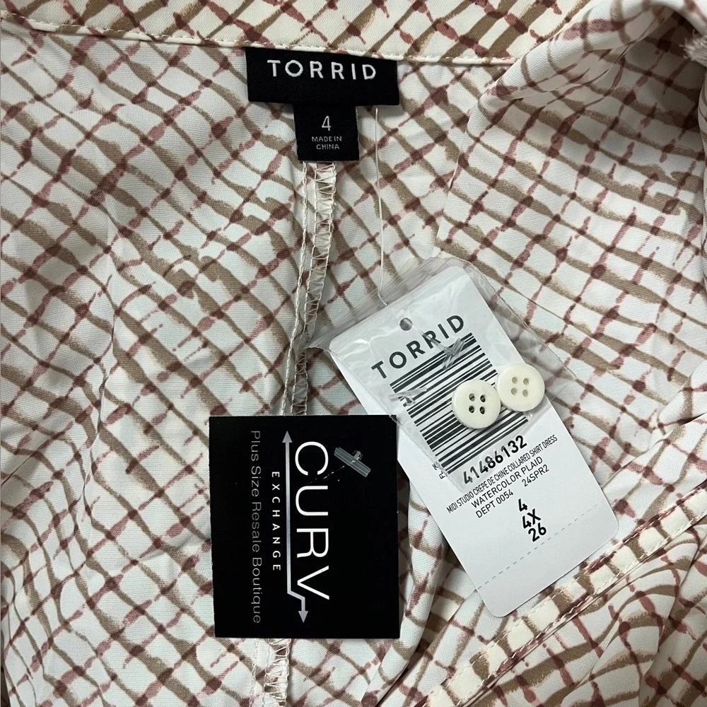 Torrid Watercolor Plaid Collared Dress - New - Size 26 (4)